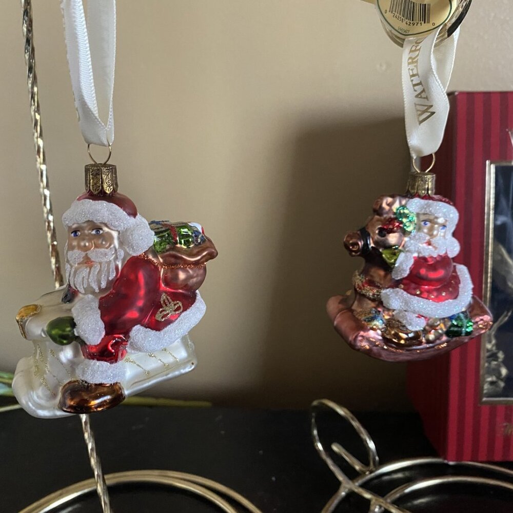 Waterford Santa Set of 2 Holiday Heirloom Ornaments